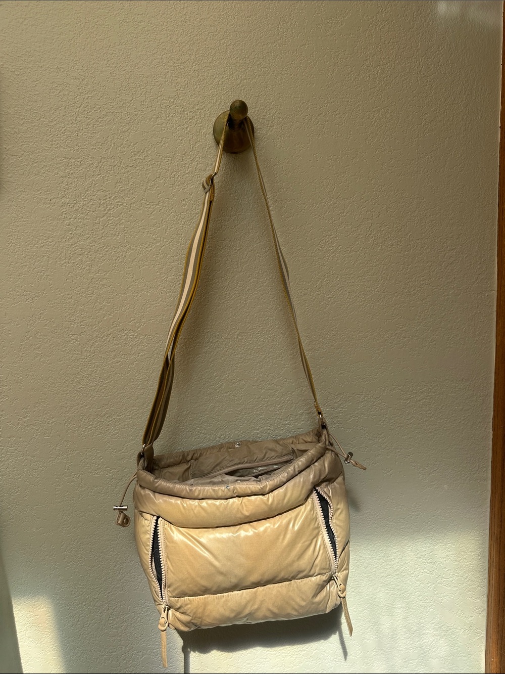 Padded Quilted Shoulder Bag in Beige
